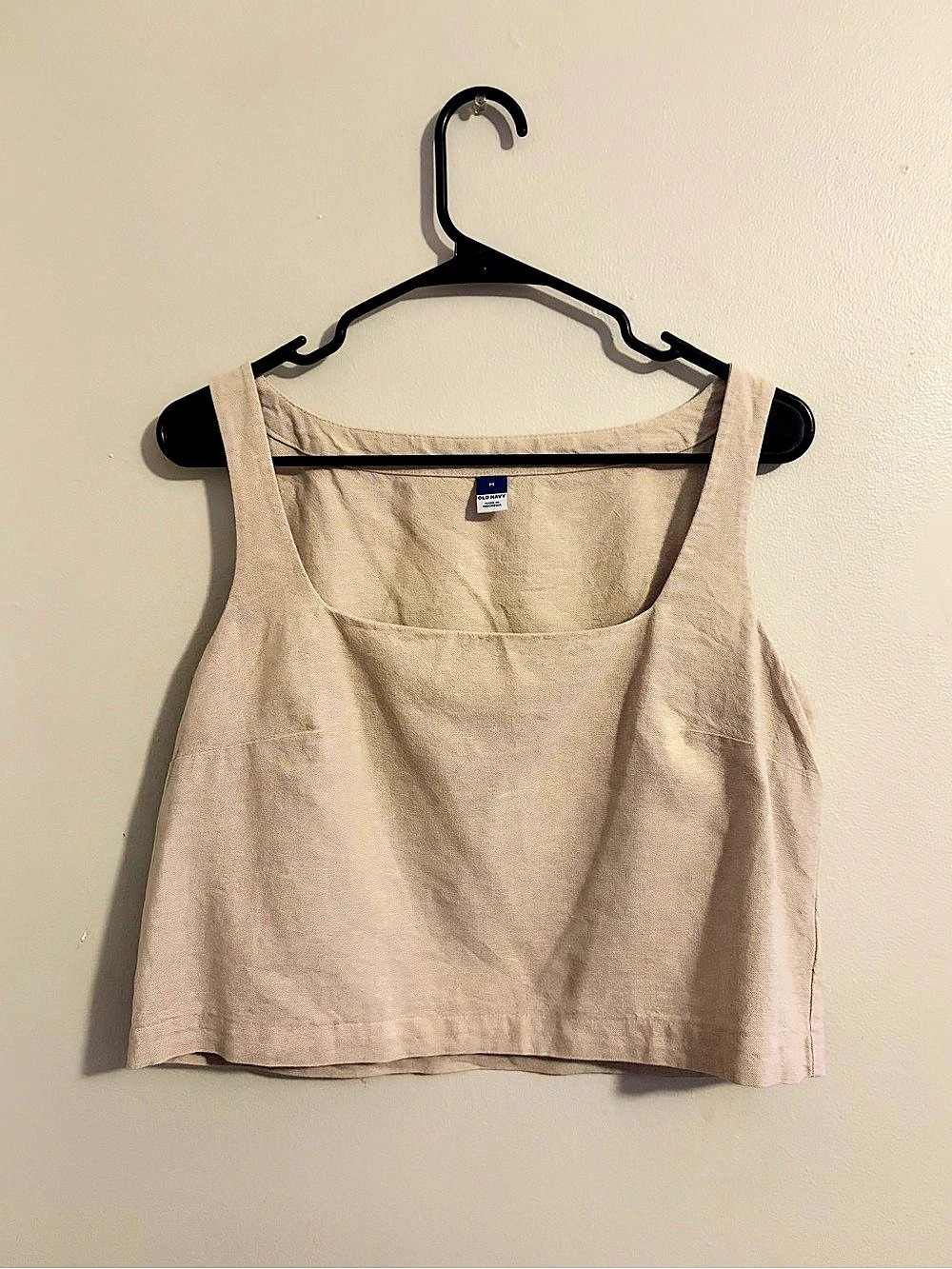 Old Navy Cropped Square-Neck Linen-Blend Top Beige